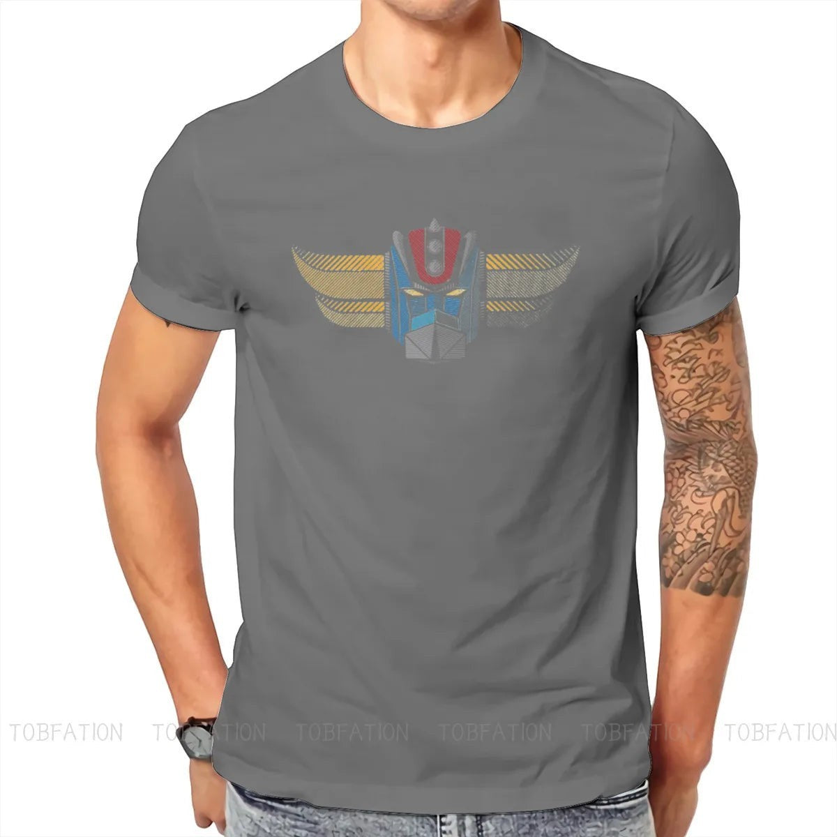 Retro Robot Head T Shirt Graphic Dark Grey