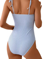 Striped Ruffle Trim Swimsuit
