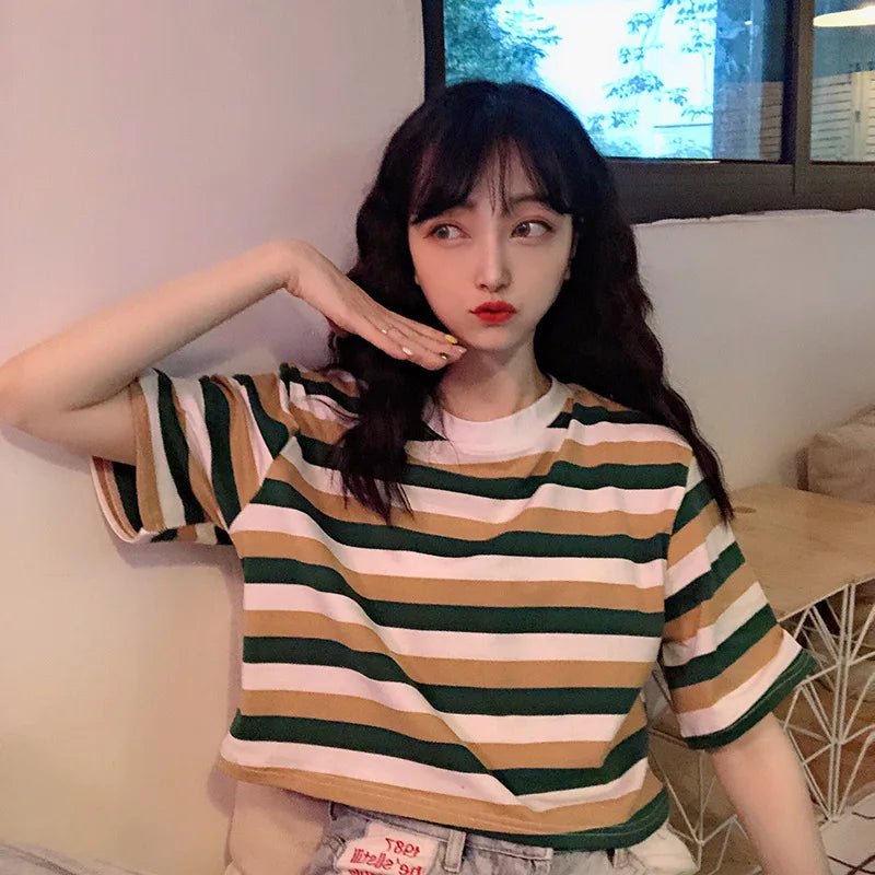 Crop Slim O neck T Shirt Short Sleeve