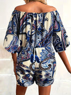 Elegant Floral Print Boho Shorts Off Shoulder Floral
