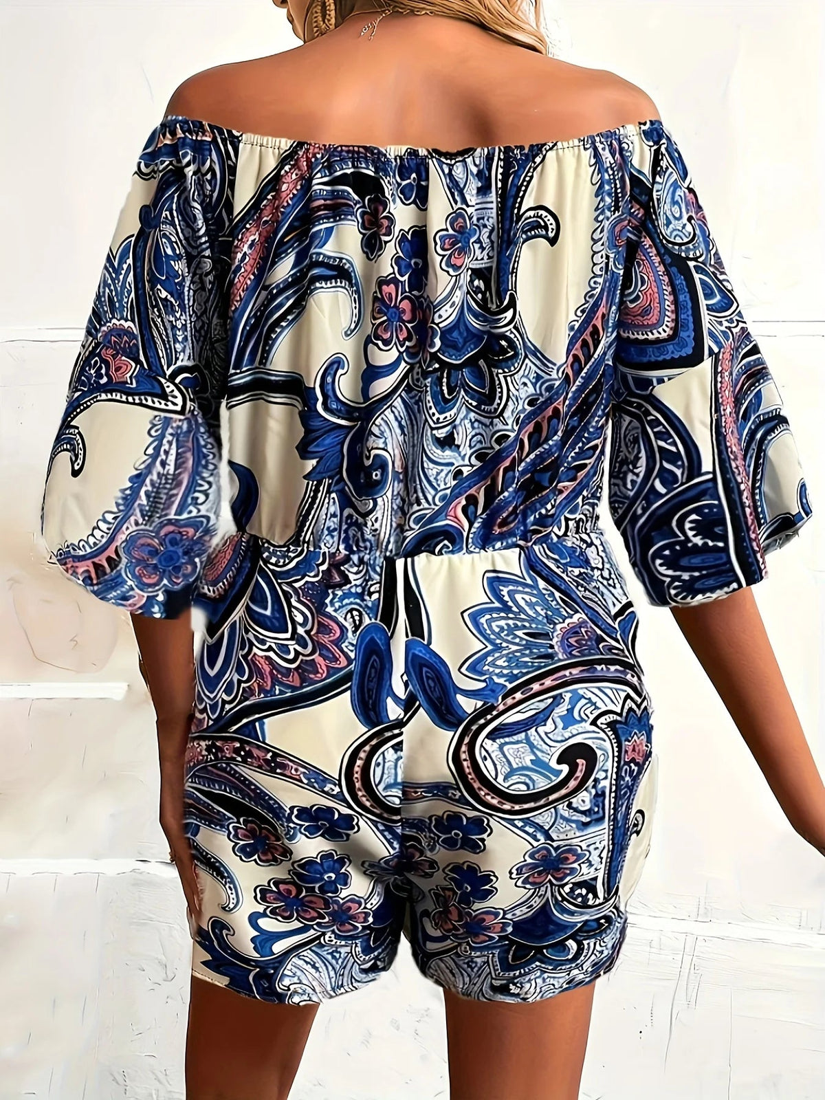 Elegant Floral Print Boho Shorts Off Shoulder Floral