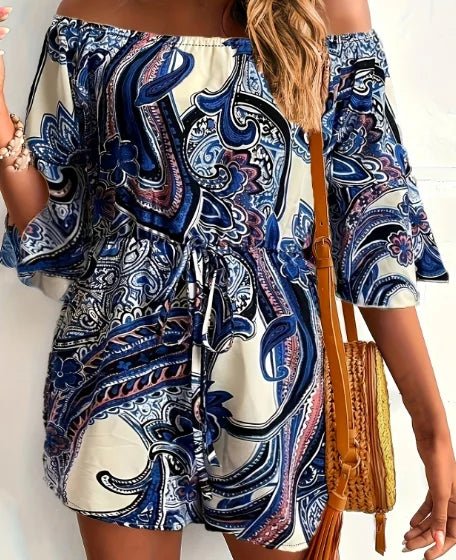 Elegant Floral Print Boho Shorts Off Shoulder Floral