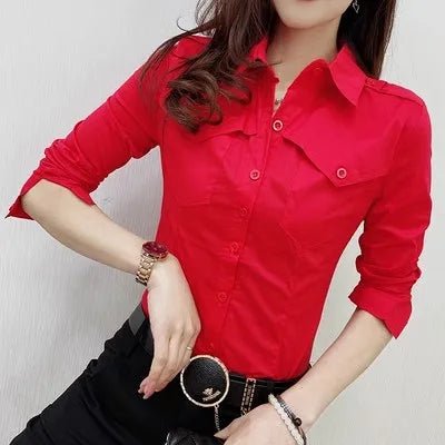 European Pockets Button Top Button Front Long Sleeve