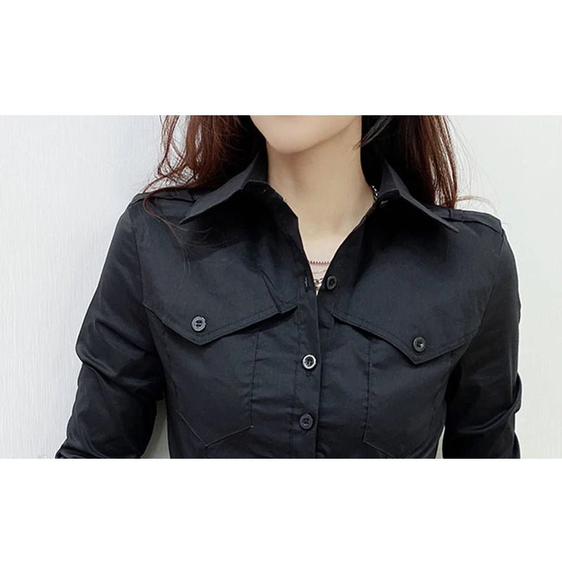 European Pockets Button Top Button Front Long Sleeve
