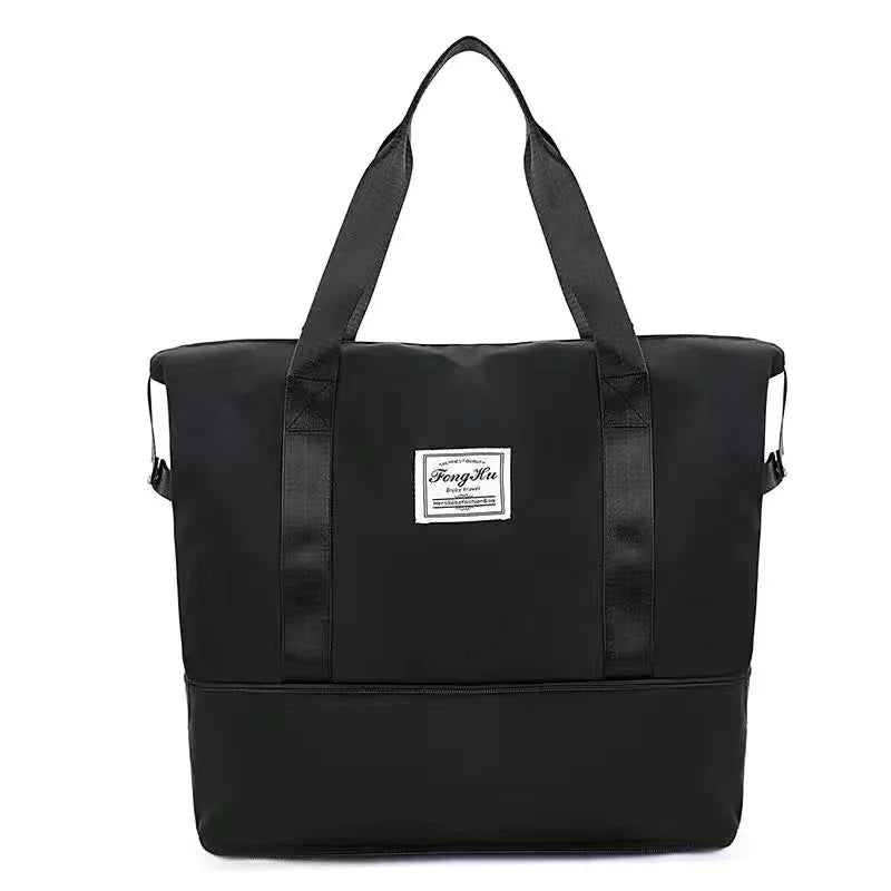 Expandable Foldable Nylon Travel Tote Black