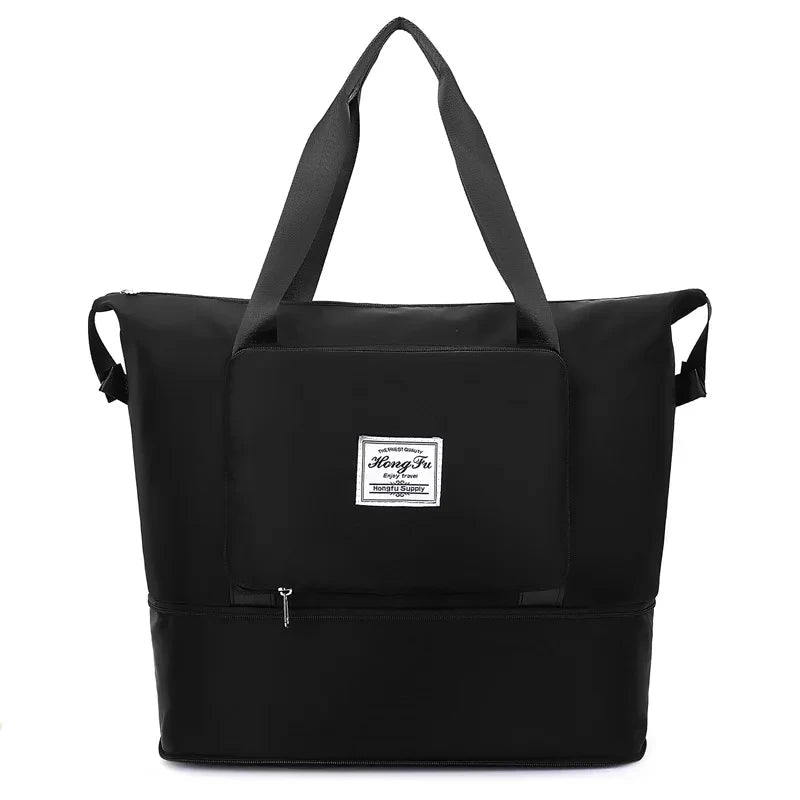 Expandable Foldable Nylon Travel Tote Black Foldable