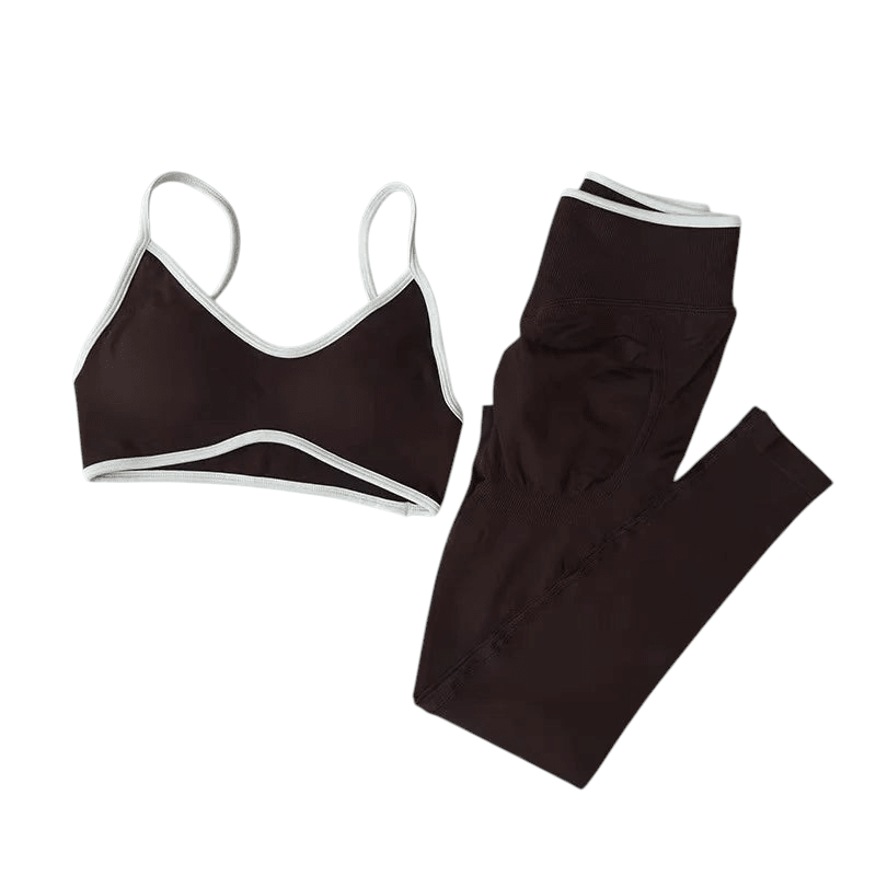Fitness Suit Strappy Contrast Pants Knit Coffee China Mainland