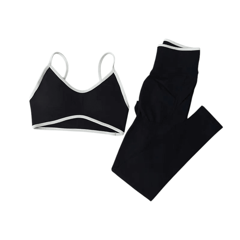 Fitness Suit Strappy Contrast Pants Knit Black China Mainland