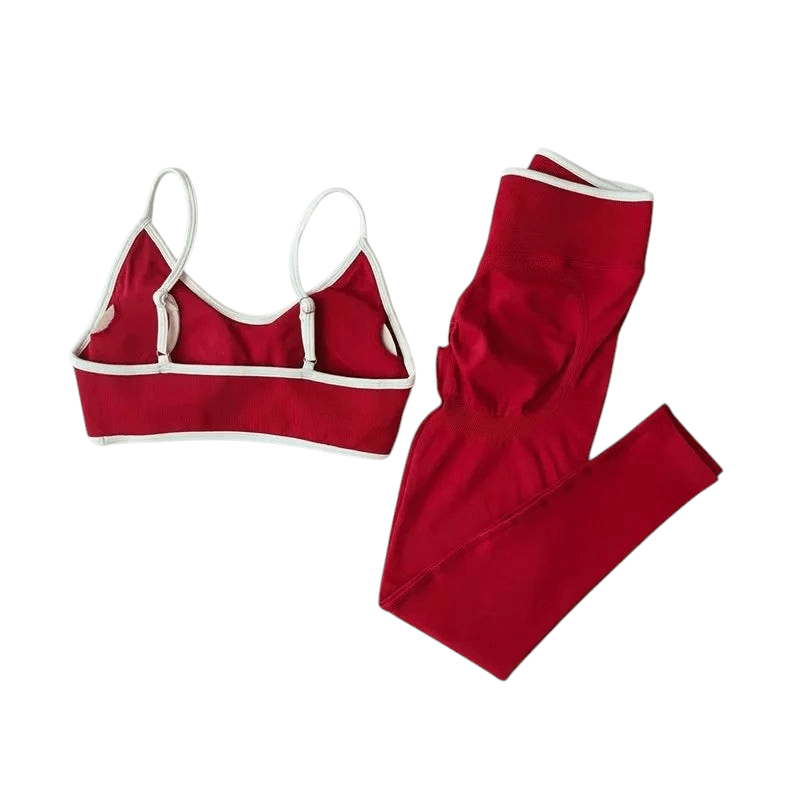Fitness Suit Strappy Contrast Pants Knit Red China Mainland