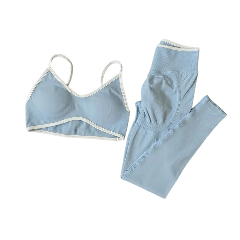 Fitness Suit Strappy Contrast Pants Knit Light blue China Mainland