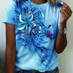 Flower Butterfly Printed T Shirt Relaxed Fit Short Sleeve