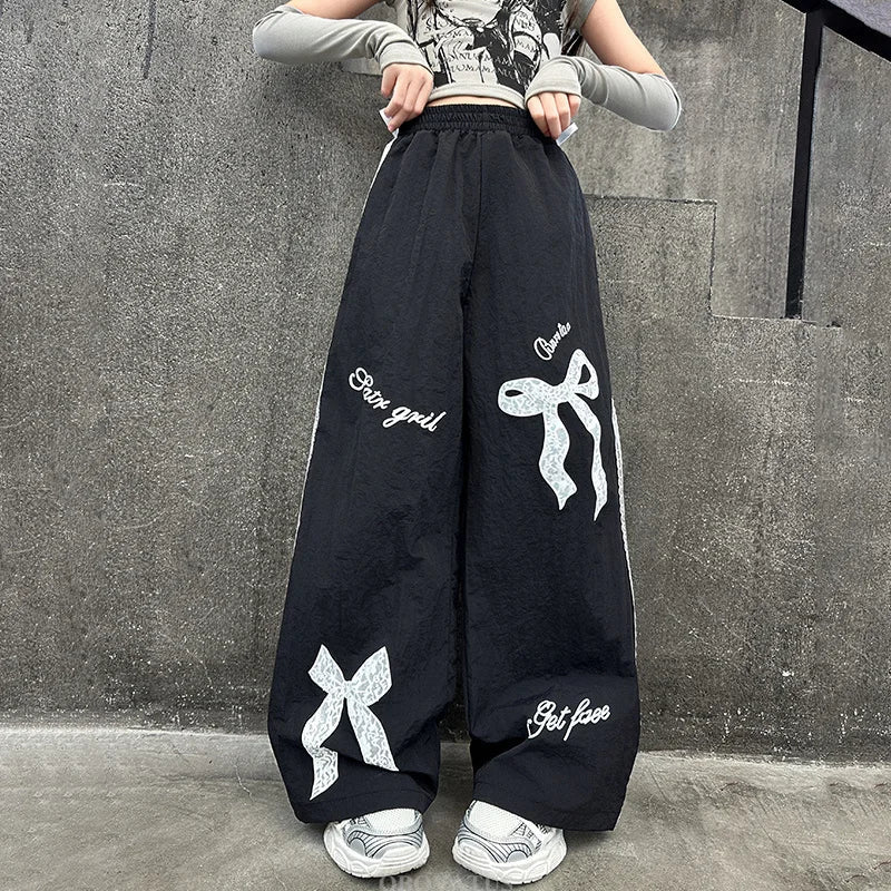 Girls' Black Lace-Trim Wide-Leg Pants black