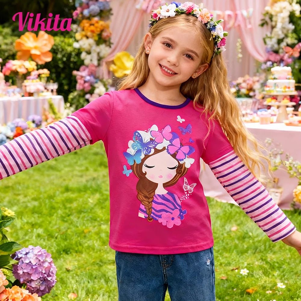Girls Butterfly Floral T Shirt Long Sleeve
