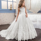Girls Color block Lace Dress White