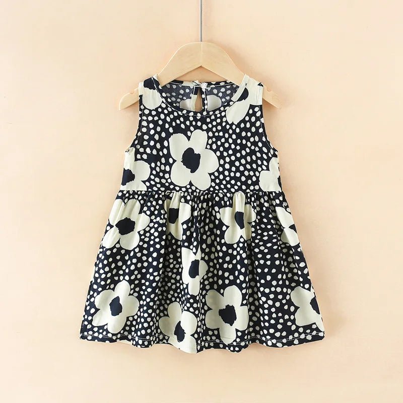 Girls Floral Sleeveless Dress black flower