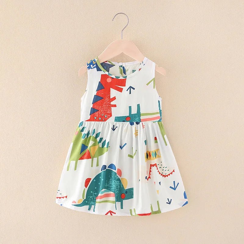 Girls Floral Sleeveless Dress White dinosaur