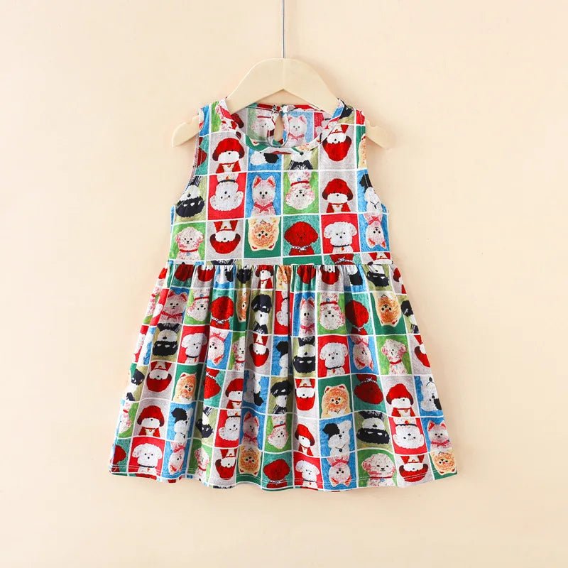 Girls Floral Sleeveless Dress cut dog