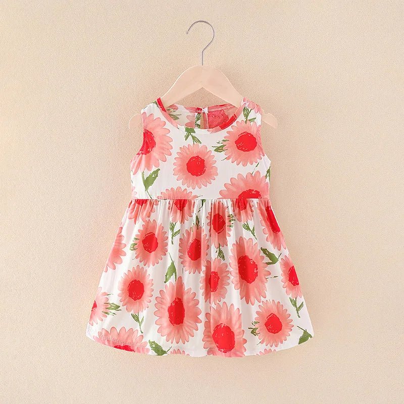 Girls Floral Sleeveless Dress Red sunflower