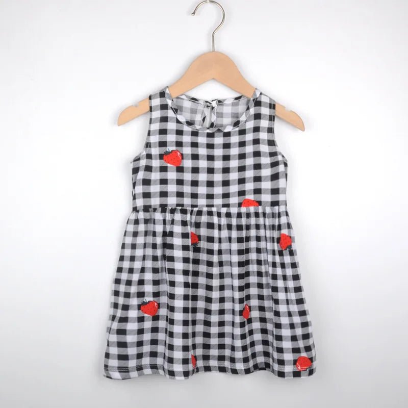 Girls Floral Sleeveless Dress black plaid