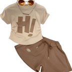 Girls Sleeve Sets Letter T Shirt Short Sleeve