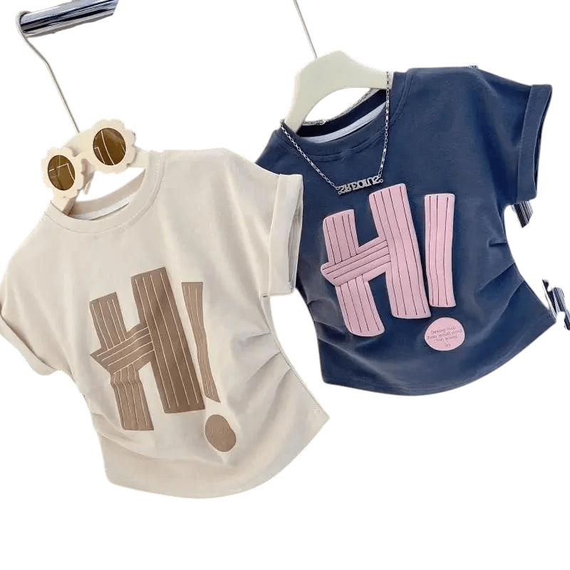 Girls Sleeve Sets Letter T Shirt Short Sleeve
