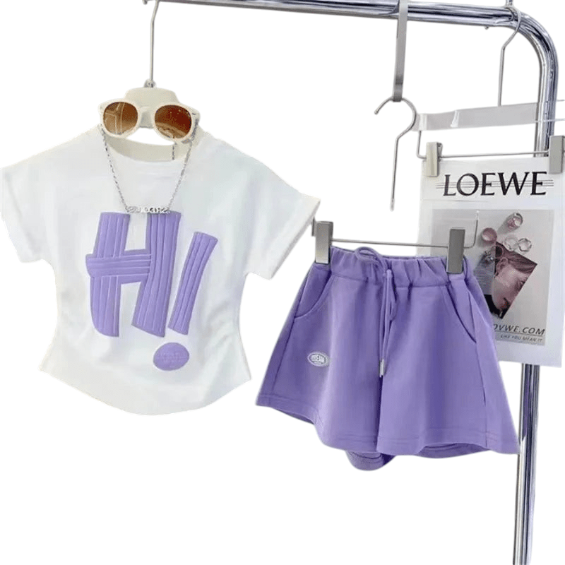 Girls Sleeve Sets Letter T Shirt Short Sleeve