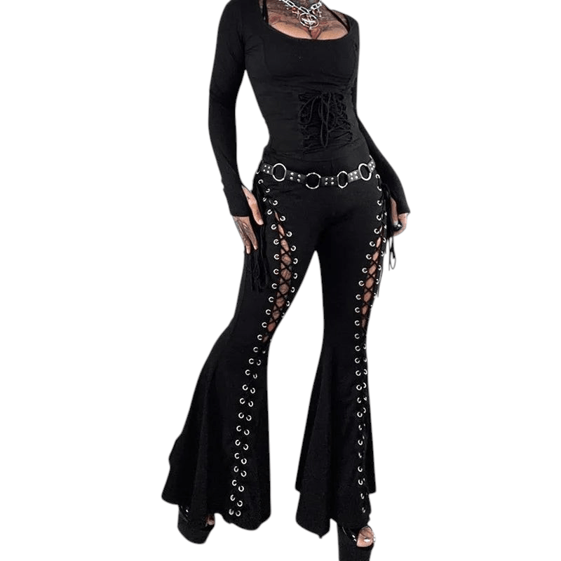 Goth Dark Grunge Streetwear Pants High Waisted Slim Fit