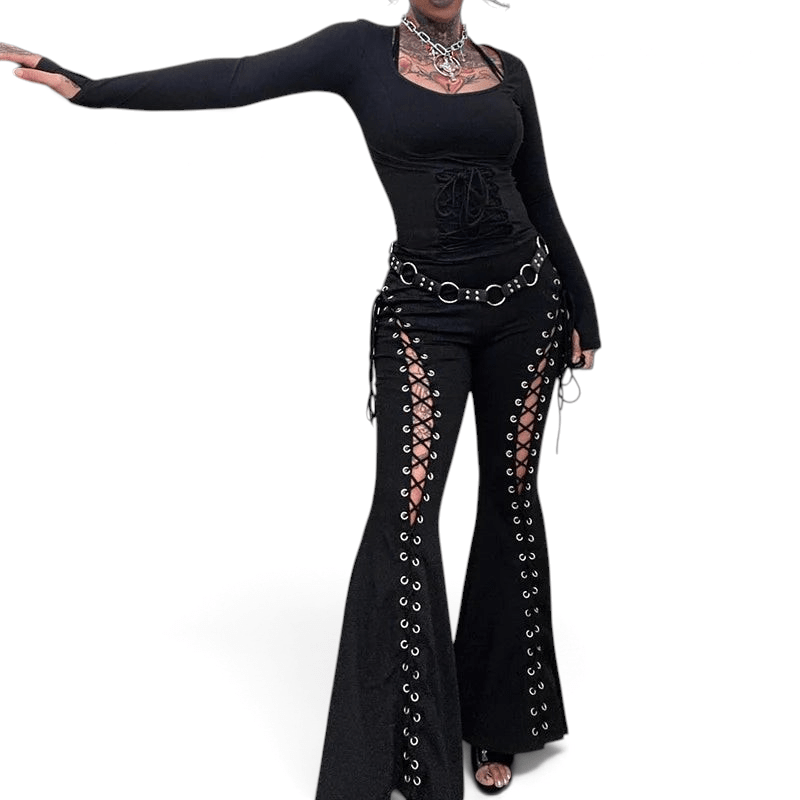 Goth Dark Grunge Streetwear Pants High Waisted Slim Fit