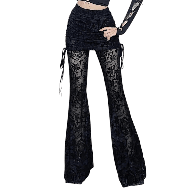 Goth Drak Elegant Flocking Pants Slim Fit Lace