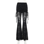 Goth Drak Elegant Flocking Pants Slim Fit Lace Black