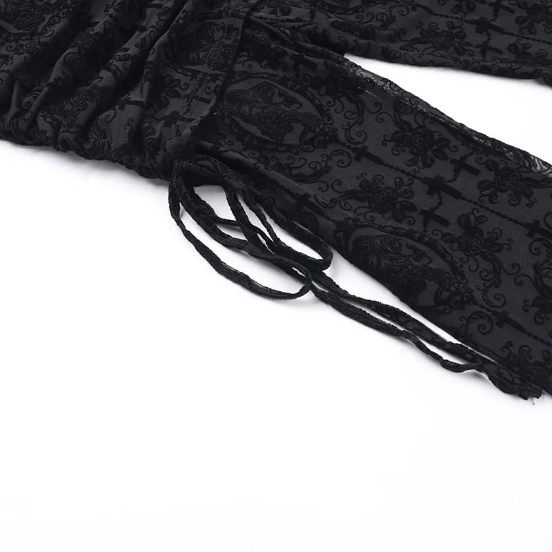 Goth Drak Elegant Flocking Pants Slim Fit Lace