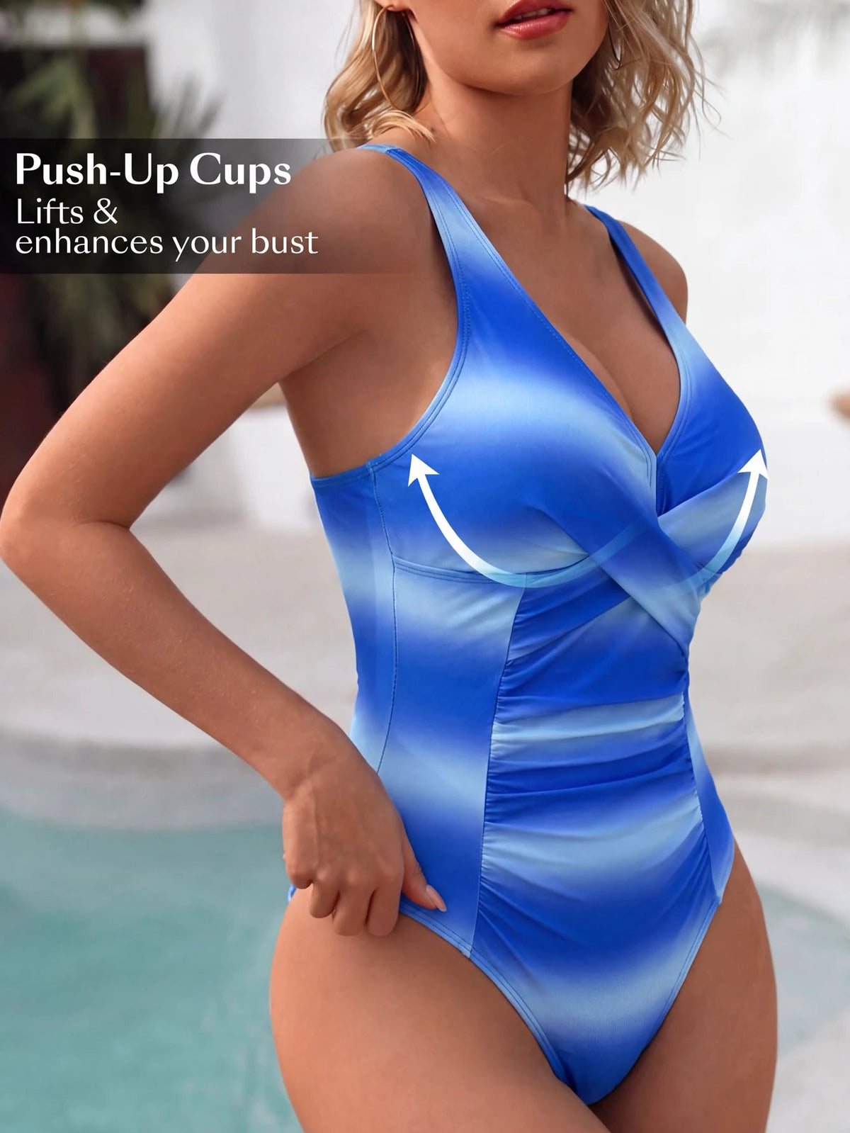 Gradient Blue Neck Twist V Neck Sleeveless
