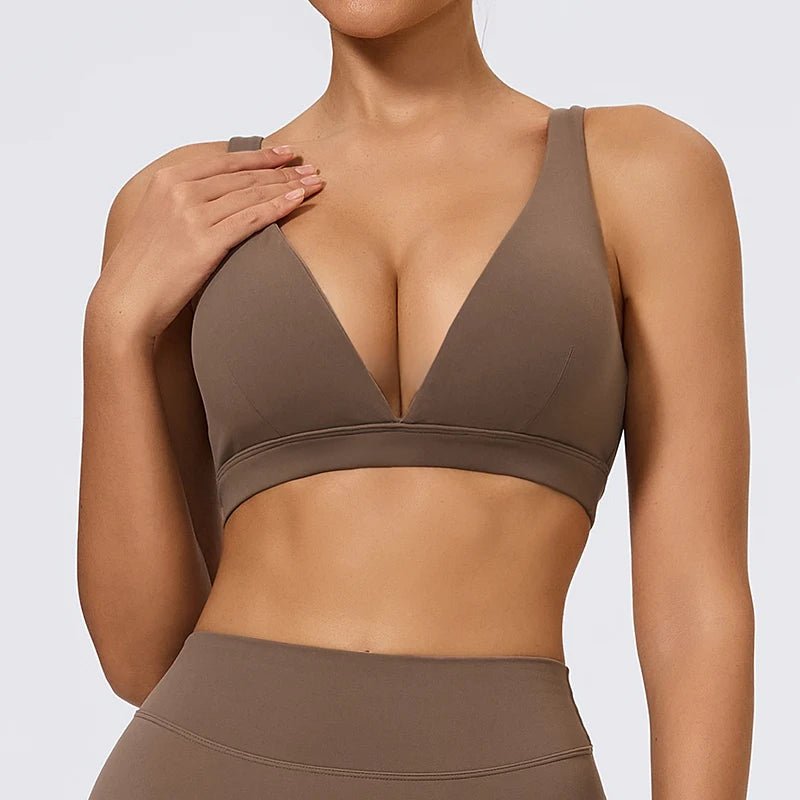 Hearuisavy Push Up Sports Bra Top Knit Caramel Brown