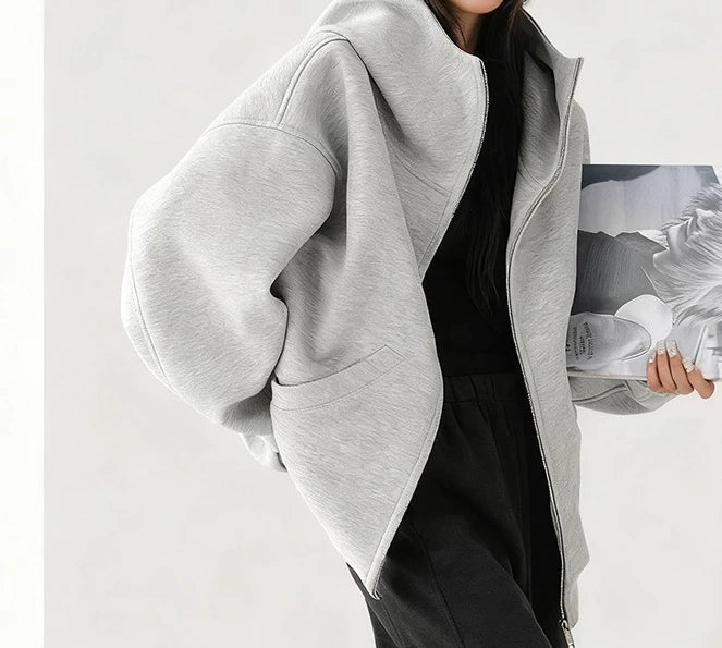Hoodie Outerwear Hooded Cardigan Grey