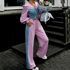 Hoodie Patchwork Denim Top Wide Leg