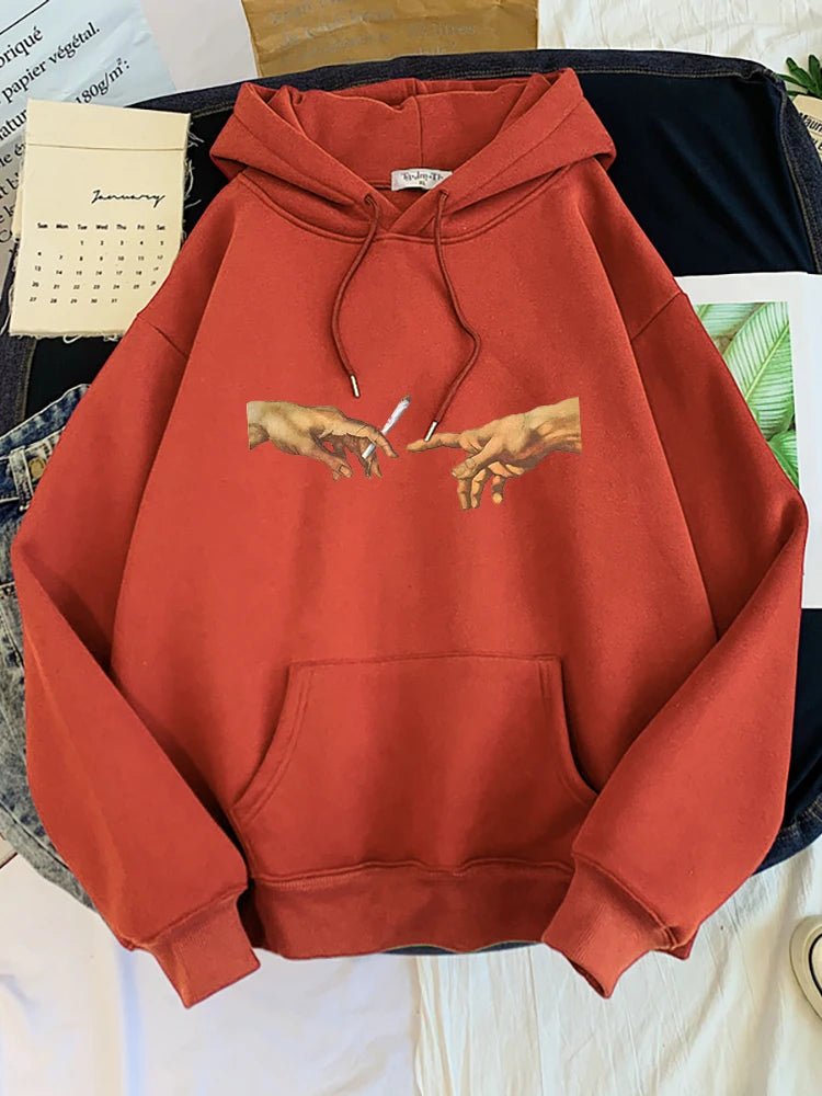 Hoodies Two Hands Top Graphic Brick Red