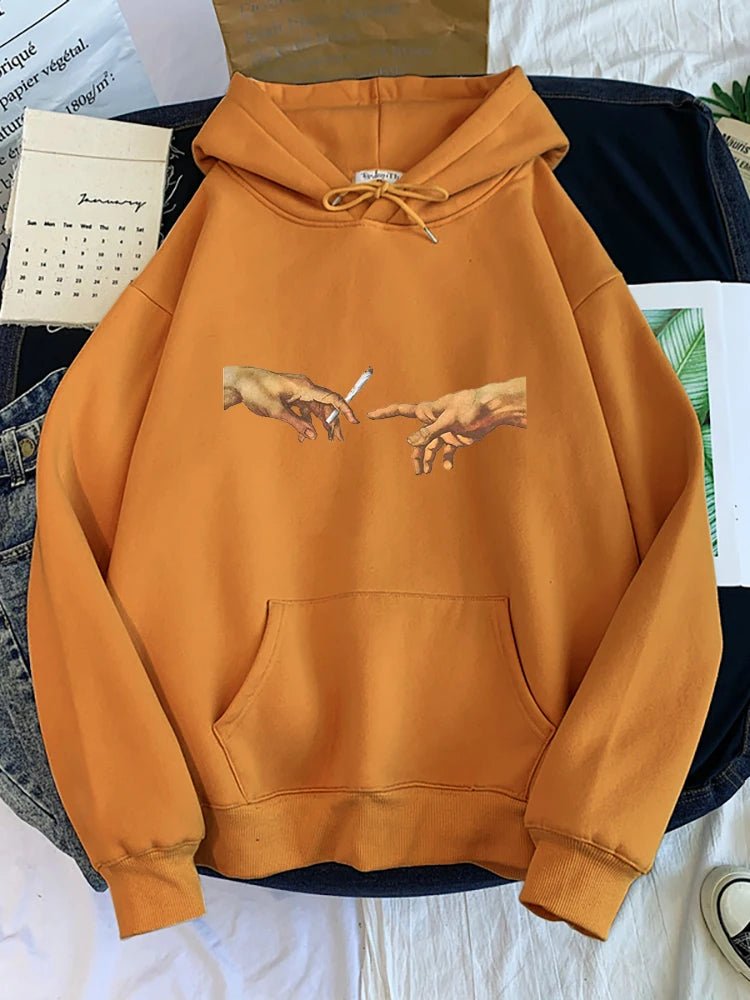 Hoodies Two Hands Top Graphic Khaki