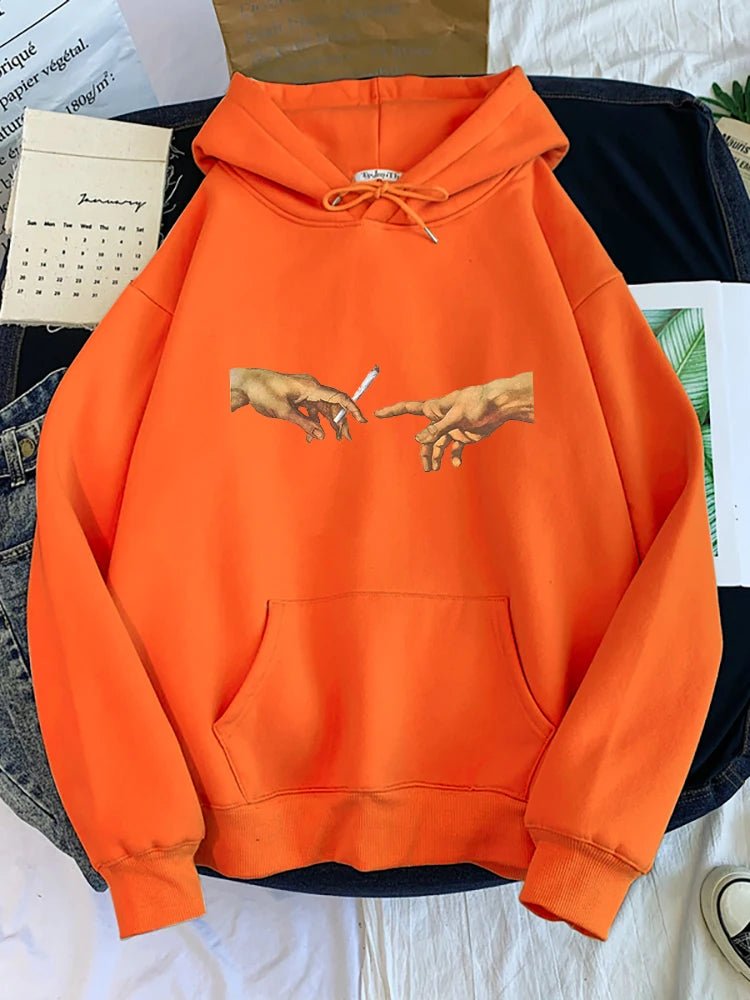 Hoodies Two Hands Top Graphic Orange
