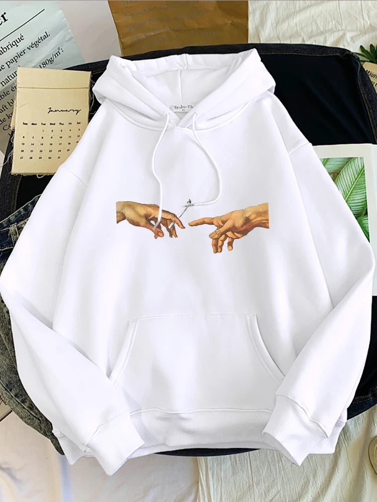 Hoodies Two Hands Top Graphic White