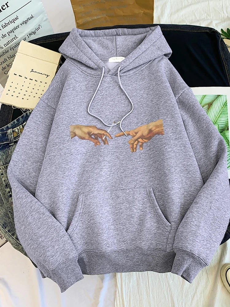Hoodies Two Hands Top Graphic Gray