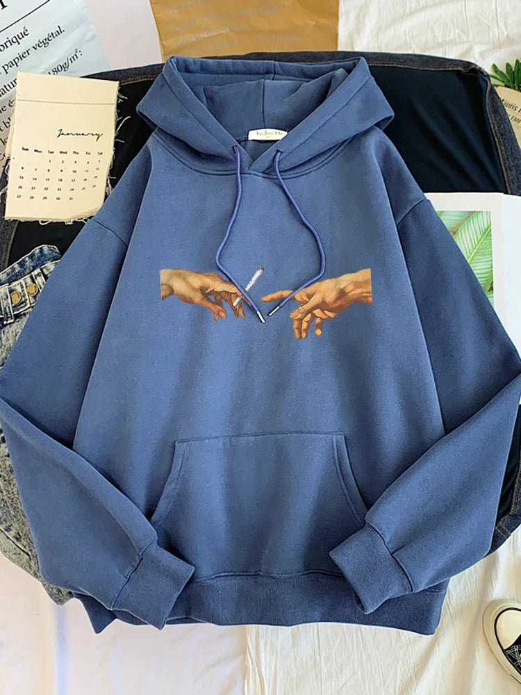 Hoodies Two Hands Top Graphic Haze Blue