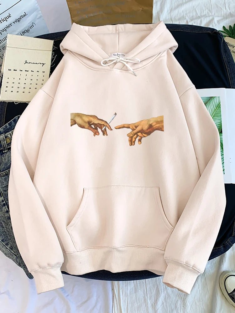 Hoodies Two Hands Top Graphic Beige