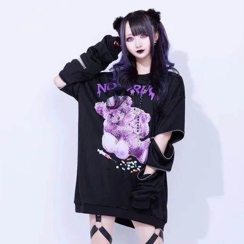 Japanese Mine Harajuku T Shirt Off Shoulder Zip Up