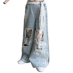 Kids Stylish Streetwear Girl Jeans Lace Blue