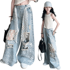 Kids Stylish Streetwear Girl Jeans Lace