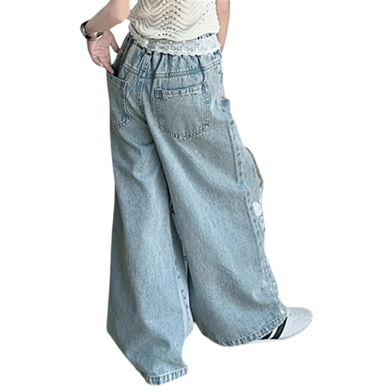 Kids Stylish Streetwear Girl Jeans Lace