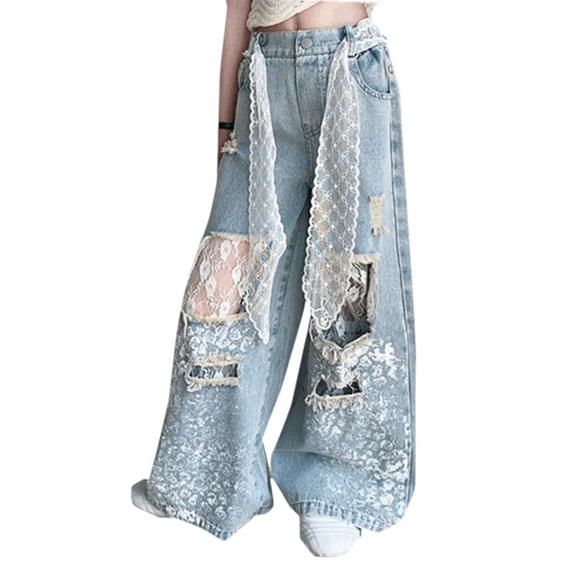 Kids Stylish Streetwear Girl Jeans Lace