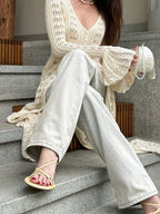 Knit Long Sleeve Dress Button Front