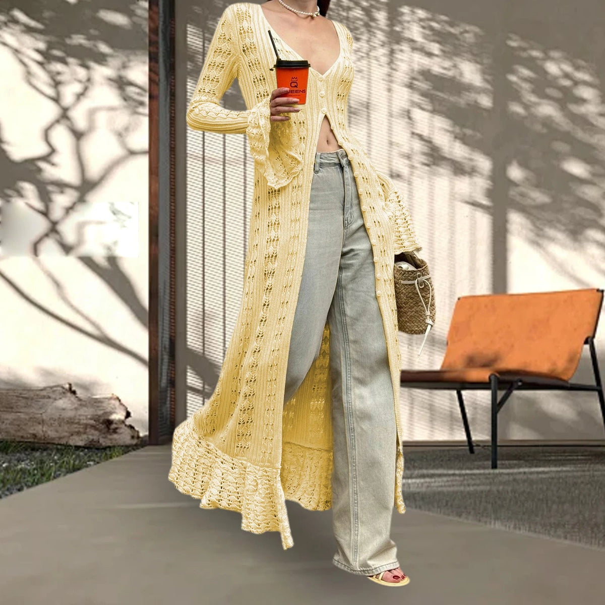 Knit Long Sleeve Dress Button Front