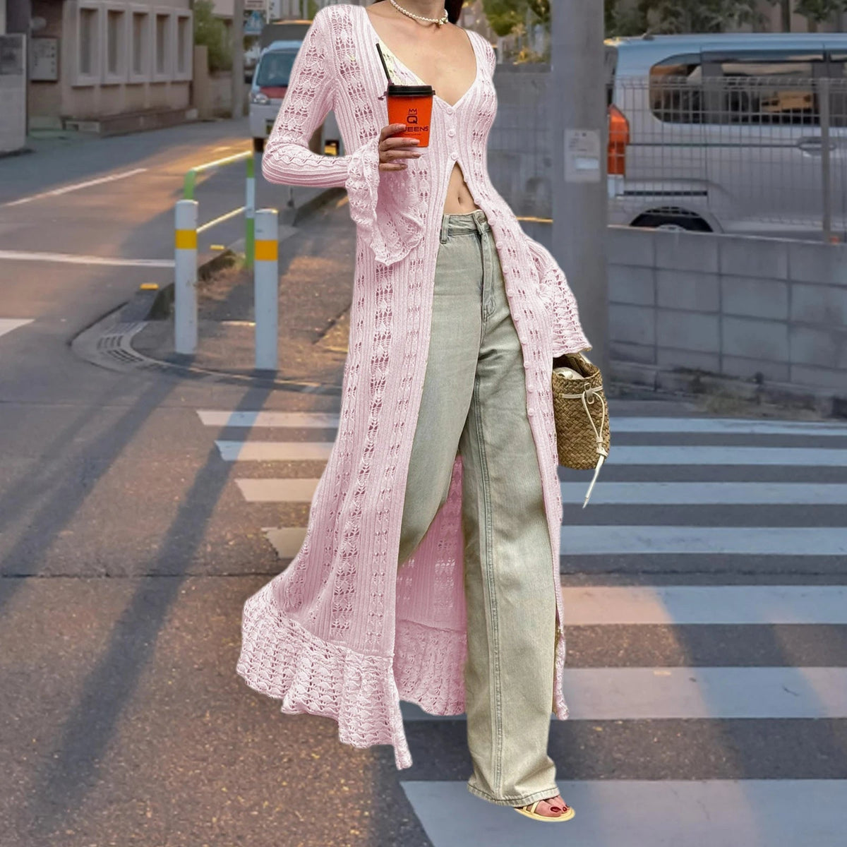 Knit Long Sleeve Dress Button Front
